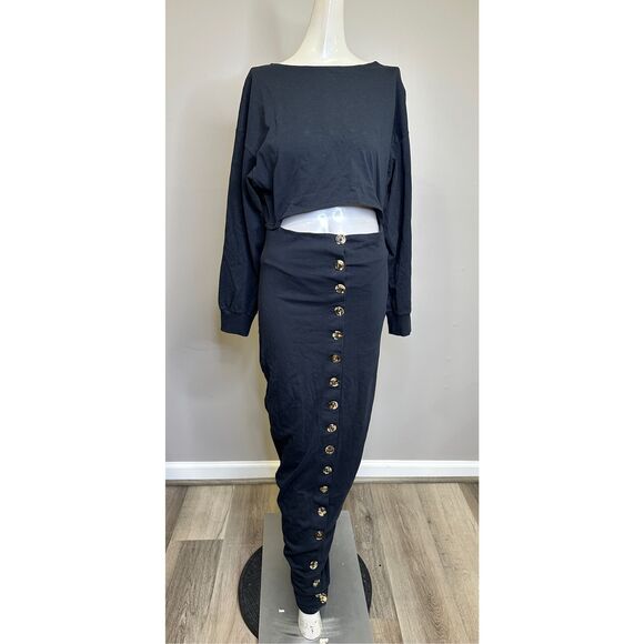 NWT AWAKE Mode Button Front Cutout Organic Cotton-Jersey Maxi Dress Black Small - Picture 5 of 11